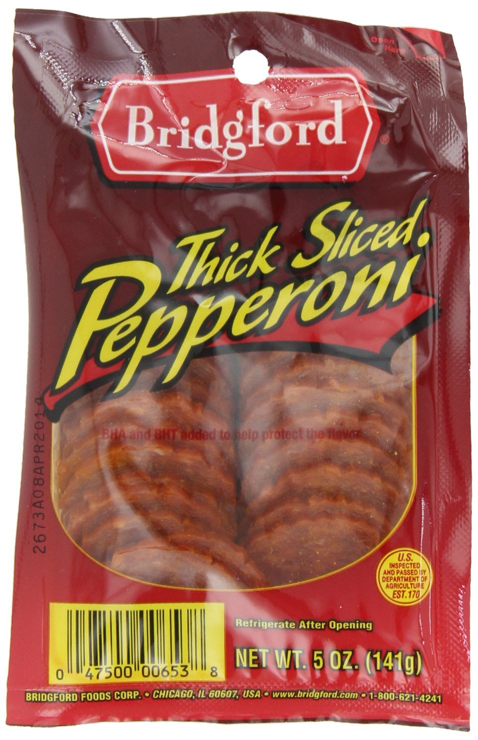 Bridgford Pepperoni, Thick Sliced, 5-Ounce Packages (Pack of 6)