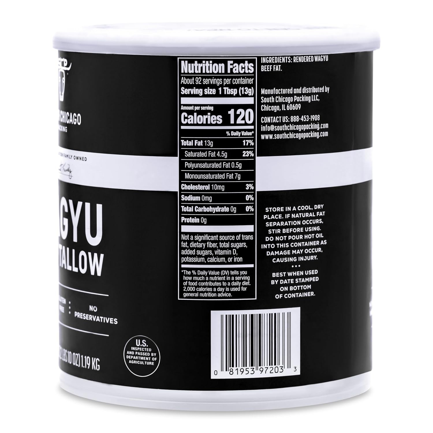 South Chicago Packing Wagyu Beef Tallow 42 oz Cooking Fat Keto Paleo