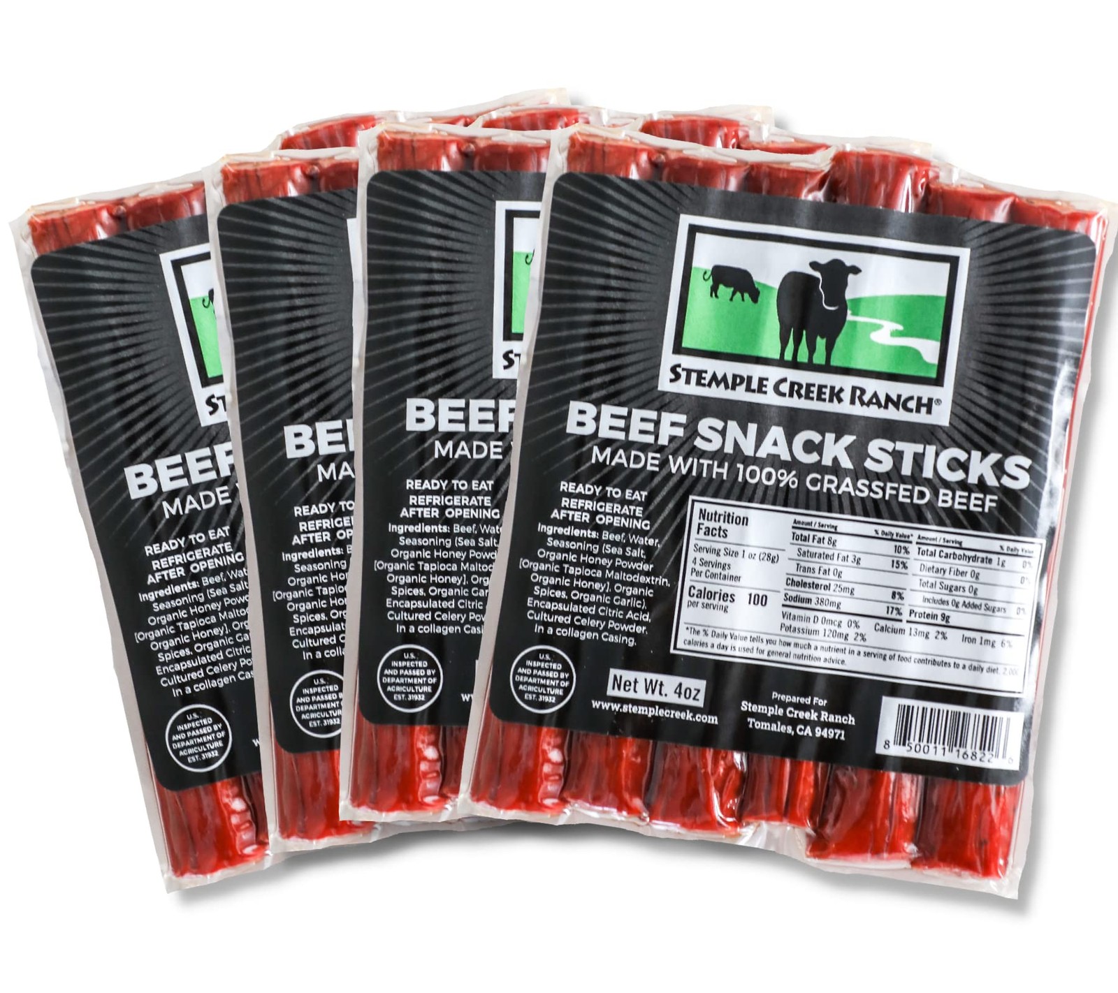 Beef Sticks by | 100% Grass-fed Beef | Antibiotic Free | Sugar Free | 4 Pack