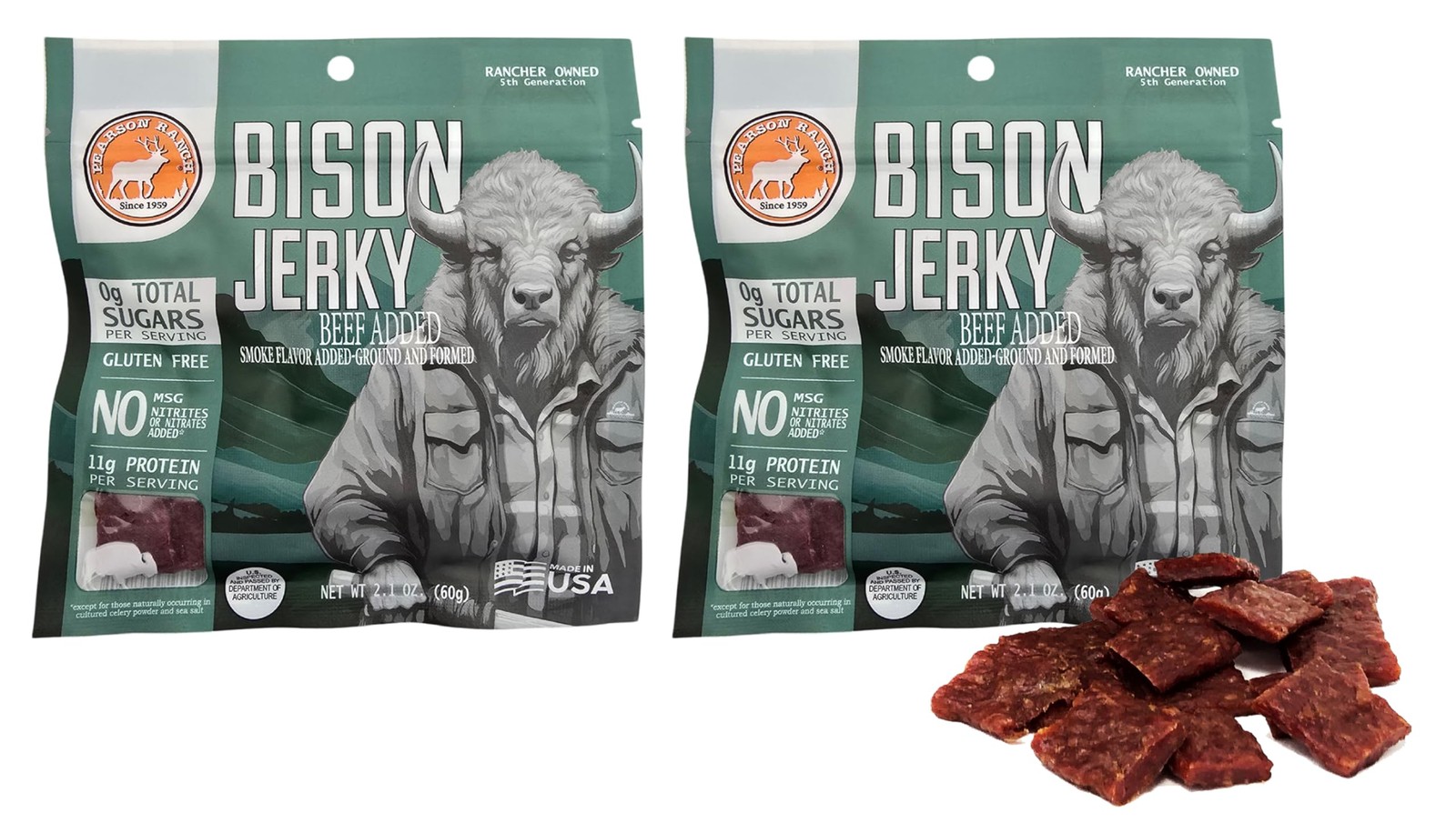 PEARSON RANCH Bison Jerky Pack of 2 – Low-Carb, Gluten-Free, MSG-Free, High P…