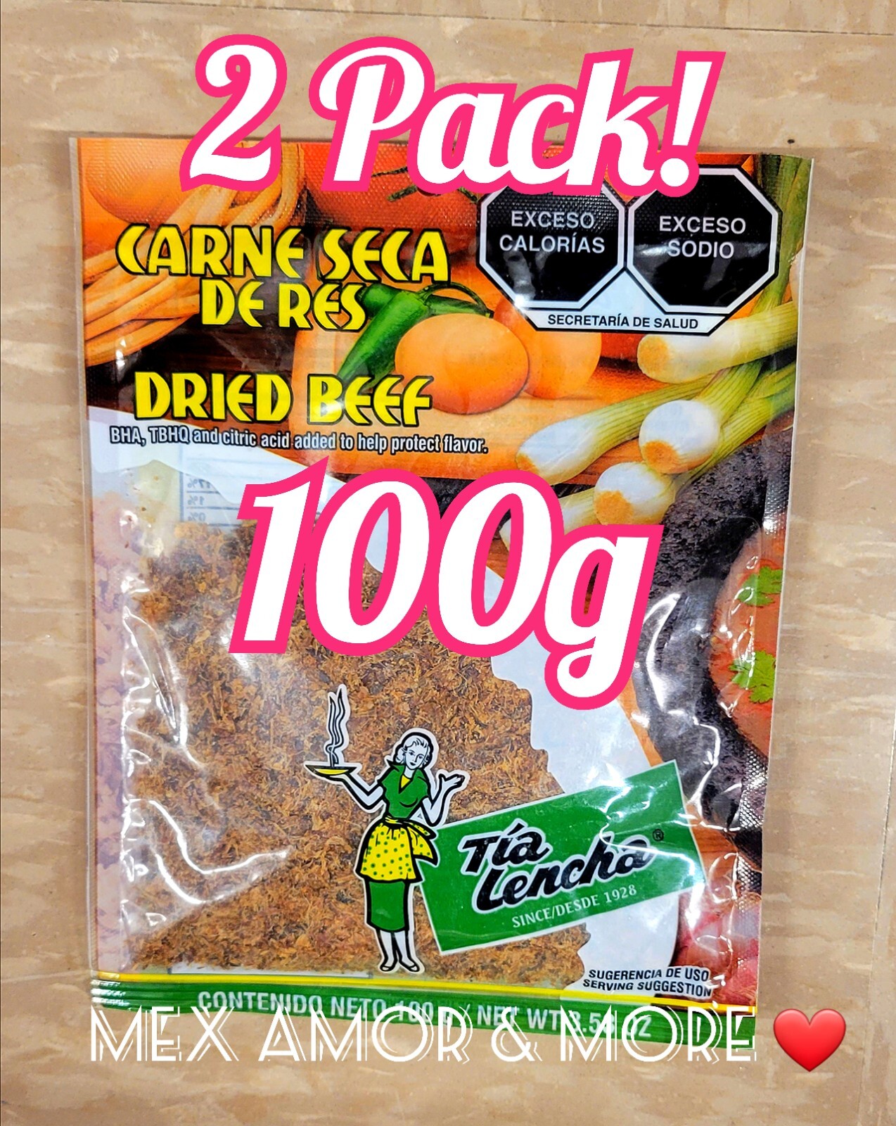 X2 TIA LENCHA MACHACADO CARNE SECA SHREDDED BEEF JERKY 100gr MONTERREY NL