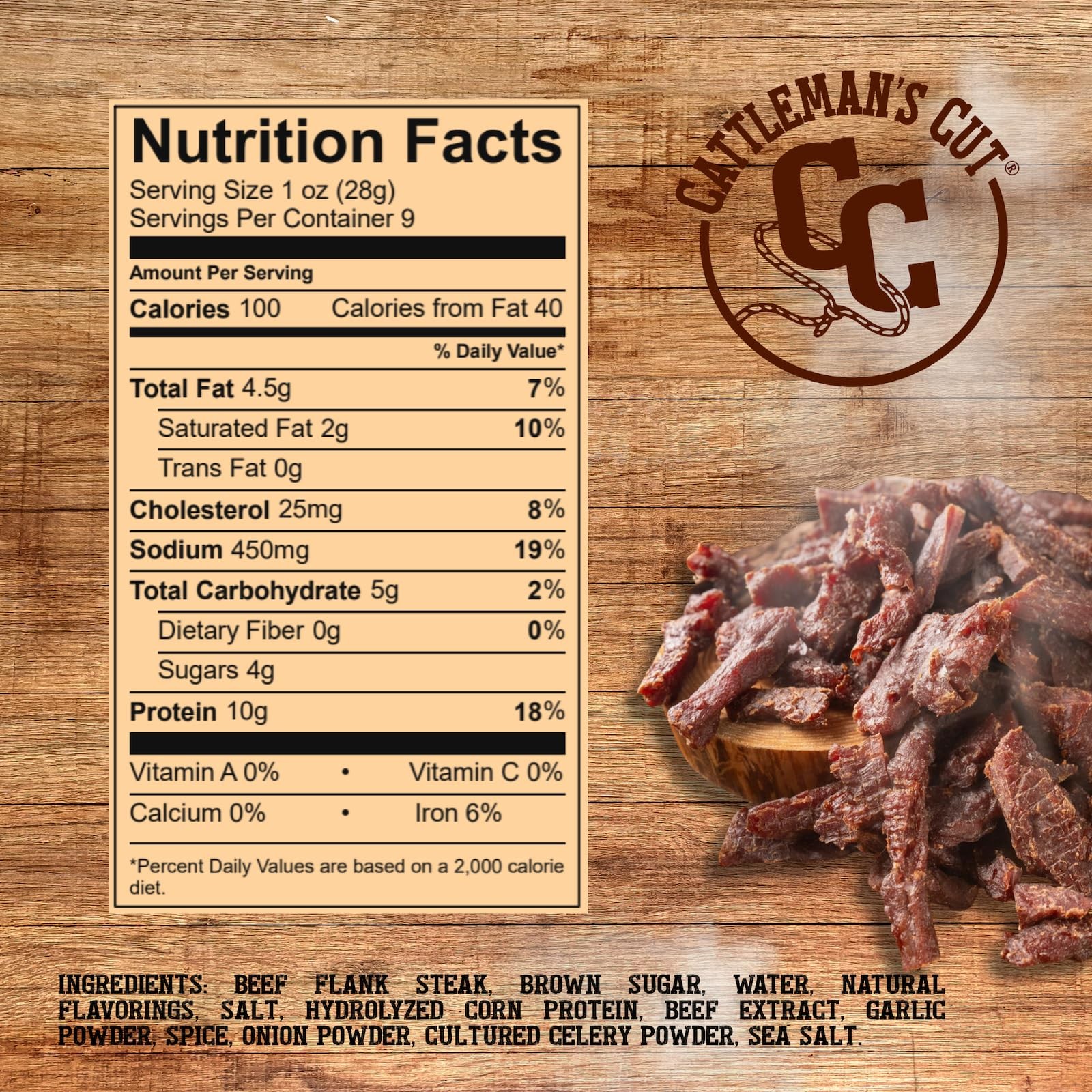 Cattleman’s Cut Texas Style Flank Steak Beef Jerky, 9 Ounce