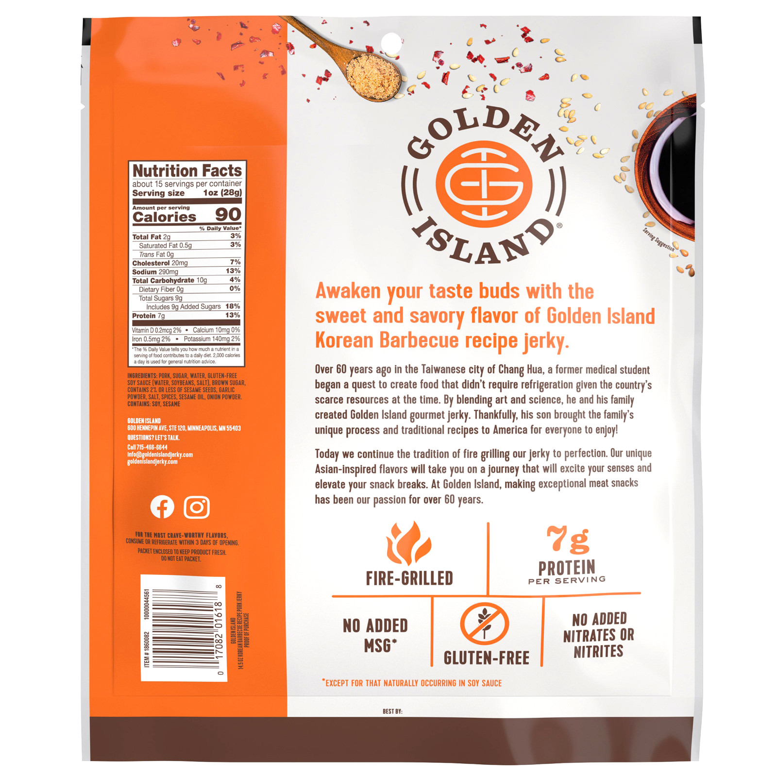 Golden Island Korean BBQ Fire-Grilled Pork Jerky, 14.5 oz