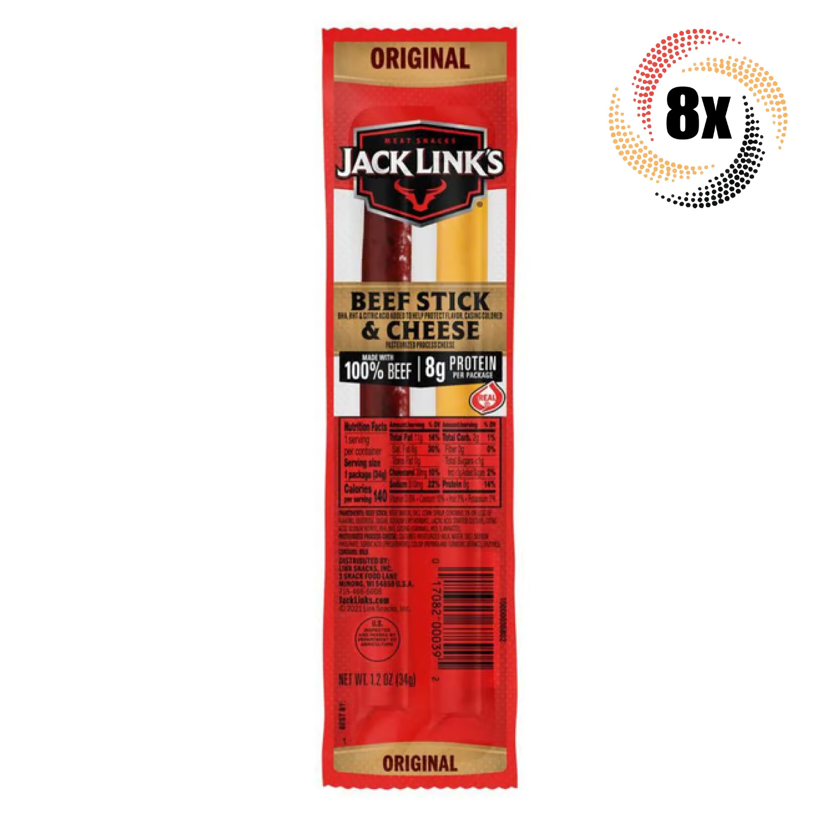 8x Packs Jack Link’s Original Beef Stick & Cheese | 100% Beef | 8G Protein