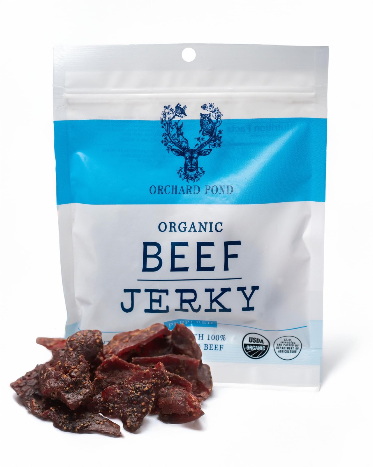 Organic Grass Fed Beef Jerky 100 High Protein Bold Peppered Flavor 2.5 oz Bag