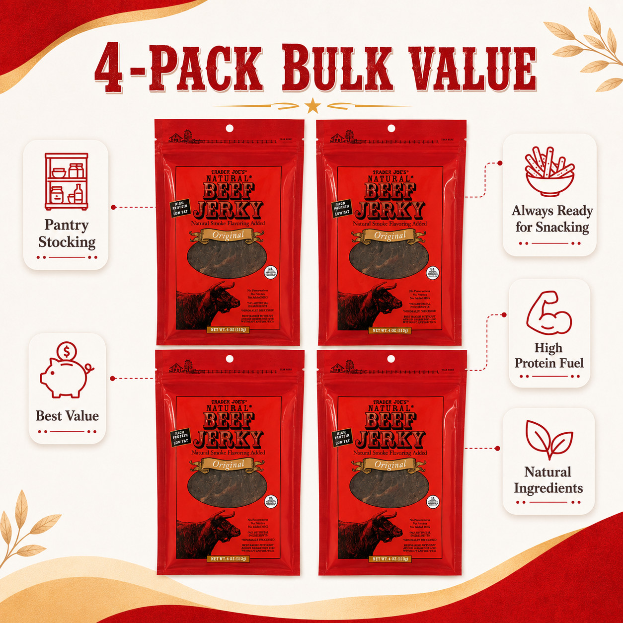 4 Pack Trader Joe’s Natural Beef Jerky – Original