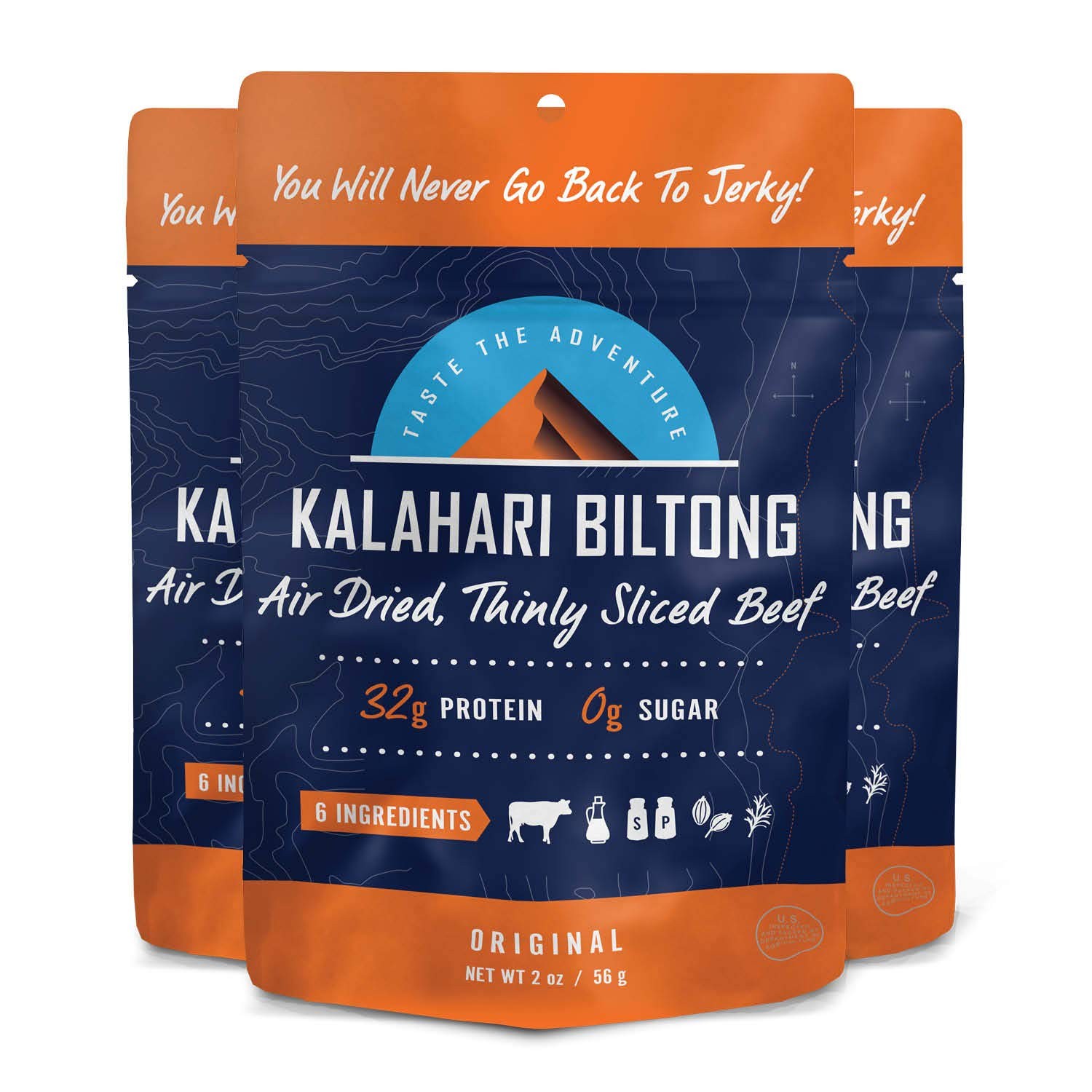 Original Kalahari Biltong, AirDried Thinly Sliced Beef, 2oz Pack of 3, Sugar …