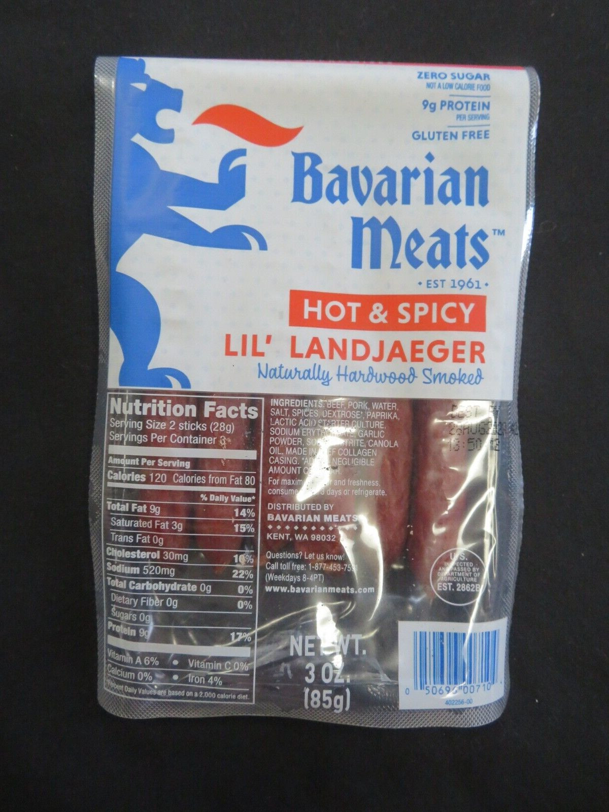 (1) Bavarian Meats Hot & Spicy Lil’ Landjaeger Hardwood Smoked Sausages 3 Oz