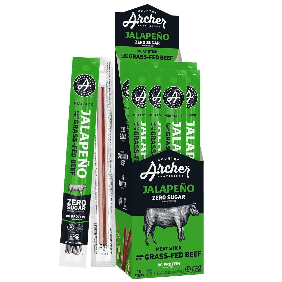 Beef Jerky Sticks Jalapeno – Grass Fed Beef Sticks Individually Wrapped, Beef…
