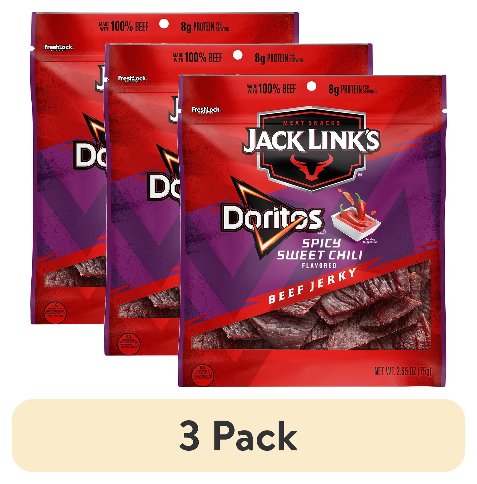 3 pack Jack Link’s® Doritos® Spicy Sweet Chili Flavored Beef Jerky 2.65 oz