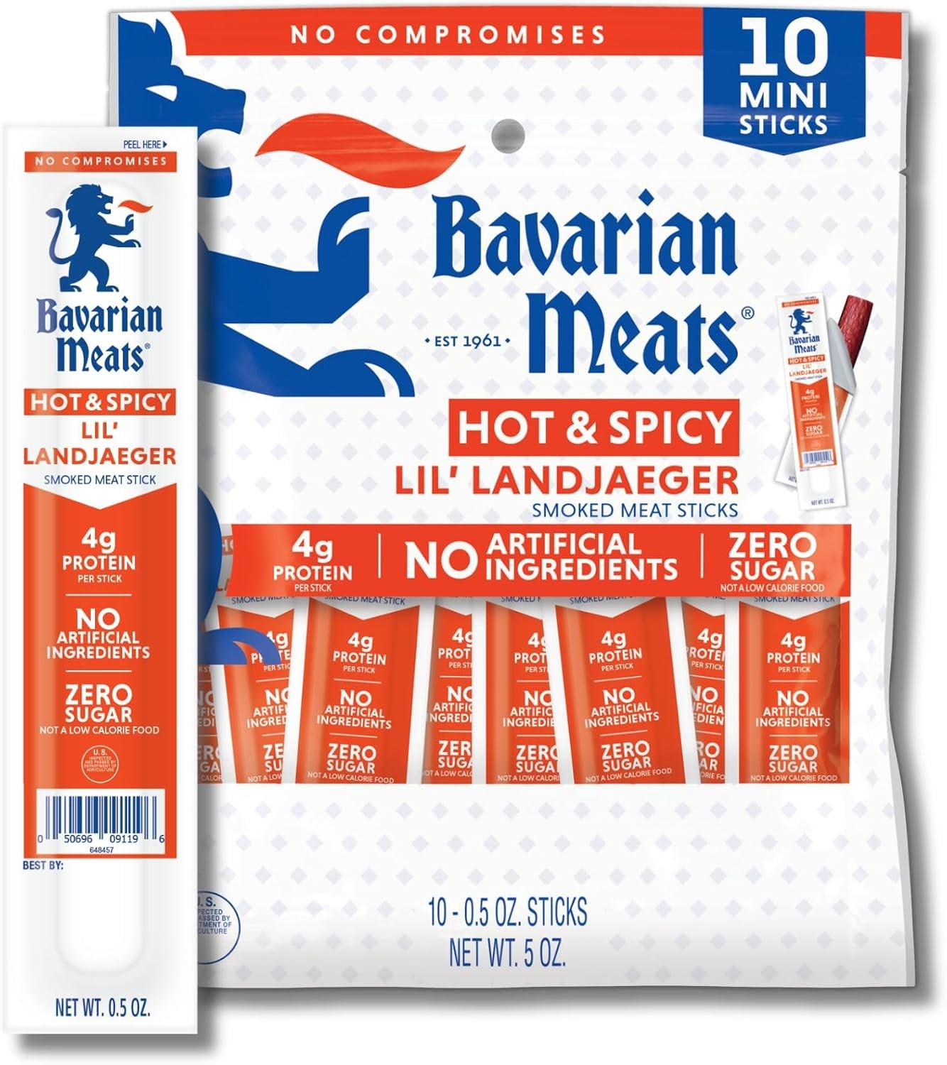 Hot & Spicy Lil’ Landjaeger Meat Sticks, Individually Wrapped Smoked Sausage