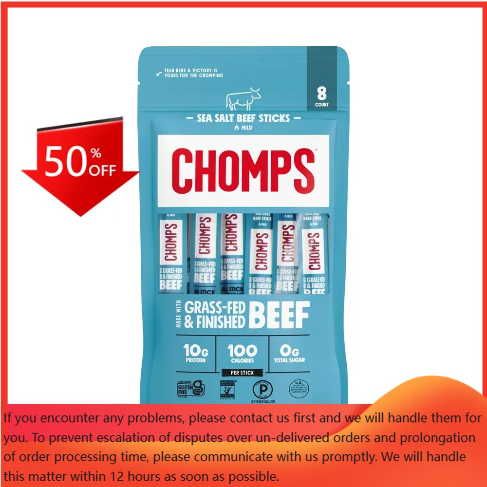 Chomps Snack Sticks Sea Salt Beef Meat Sticks – 9.2oz/8ct