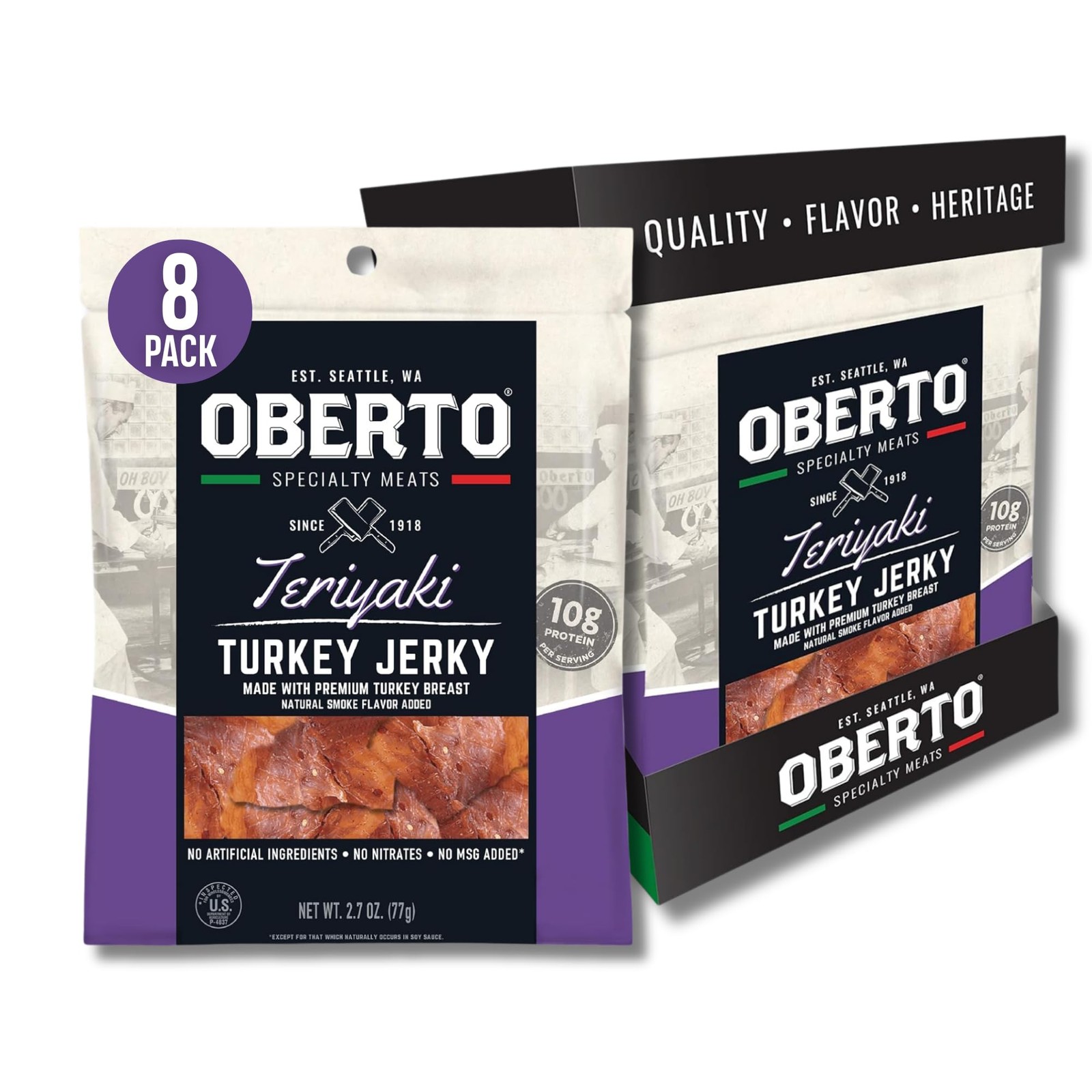 Oberto Specialty Meats Teriyaki Turkey Jerky, 2.7 Ounce Pack of 8