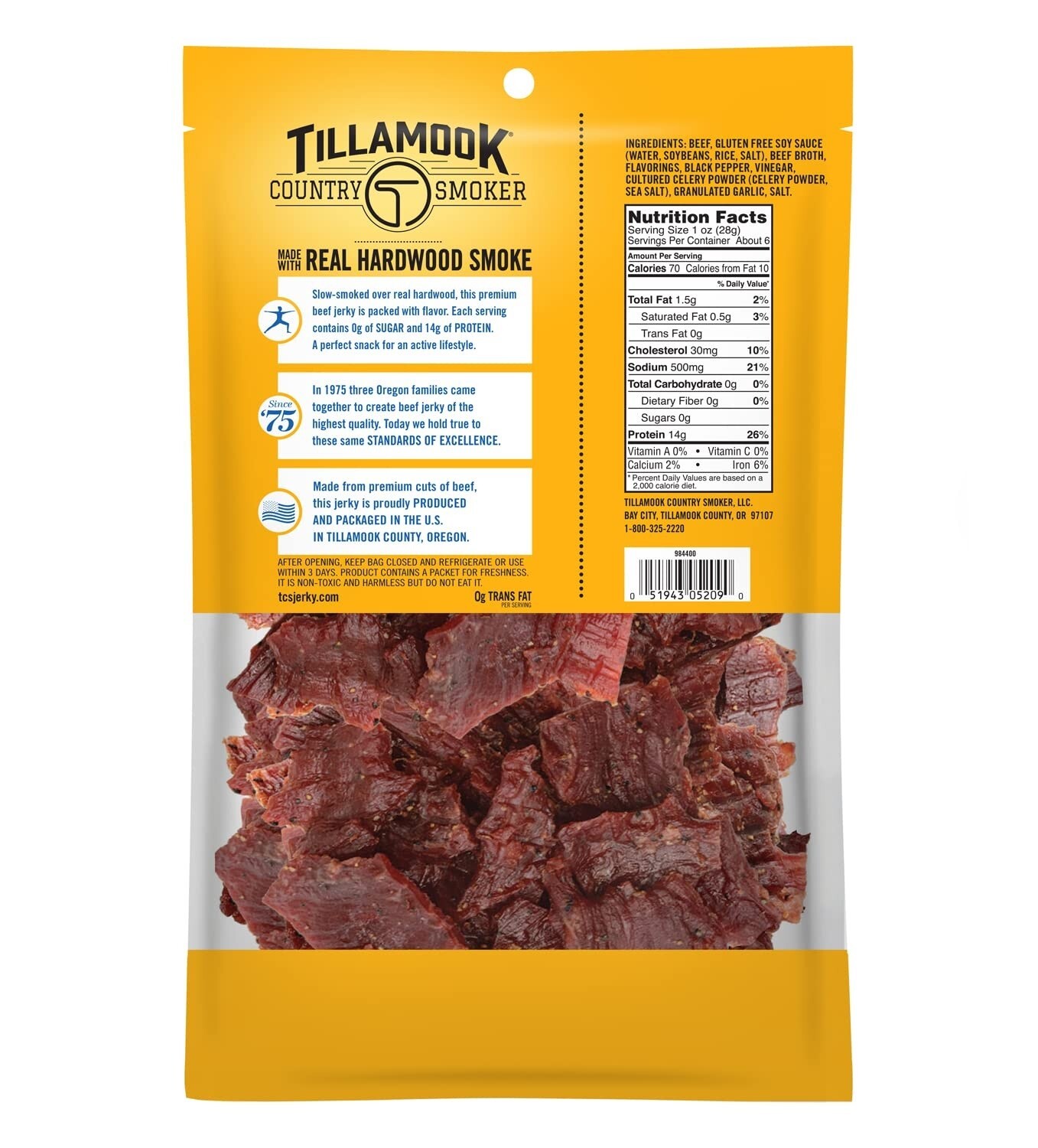 Tillamook Country Smoker ZERO SUGAR TERIYAKI BEEF JERKY 2.2oz 2 Bags AUG 2024