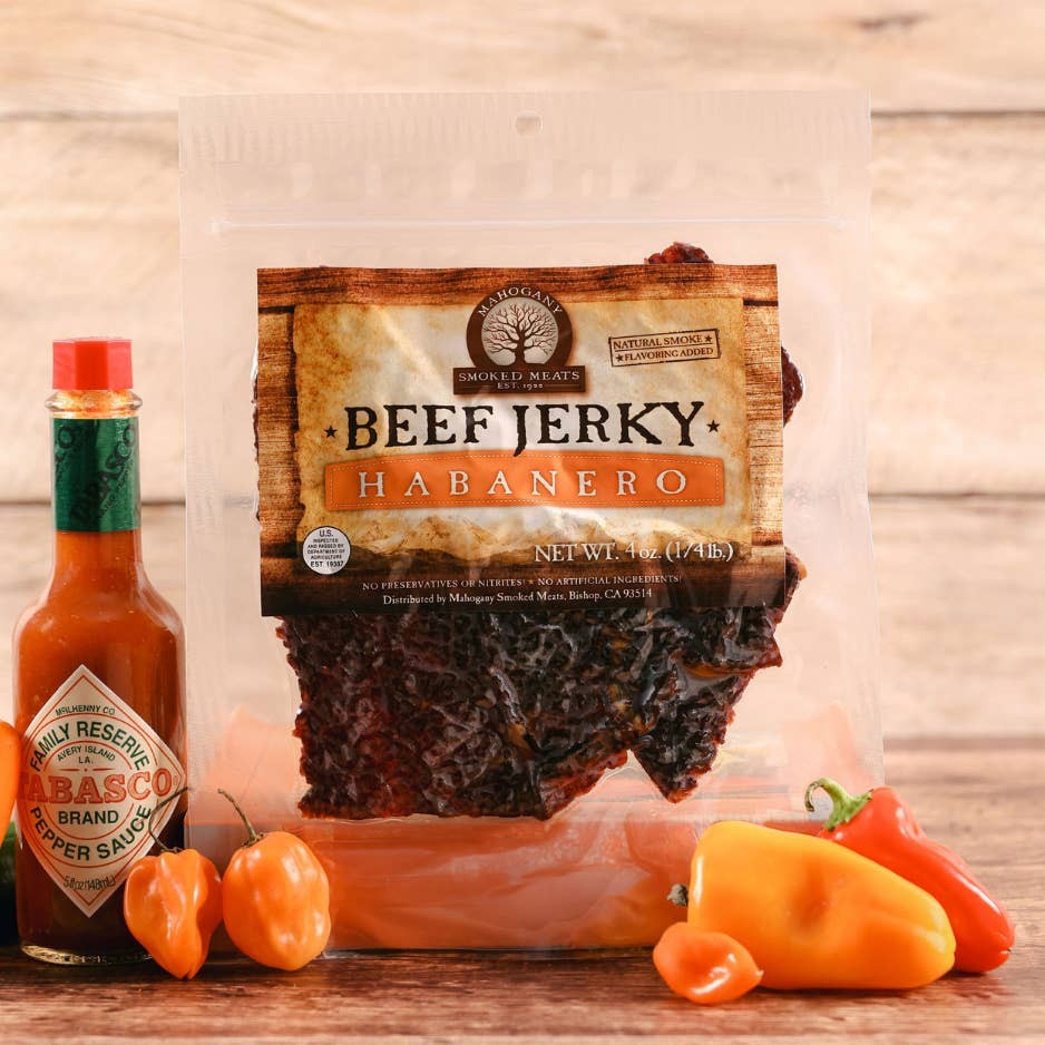 Mahogany Smoked Meats Habanero Beef Jerky All Natural Spicy Hot One 4 oz Bag