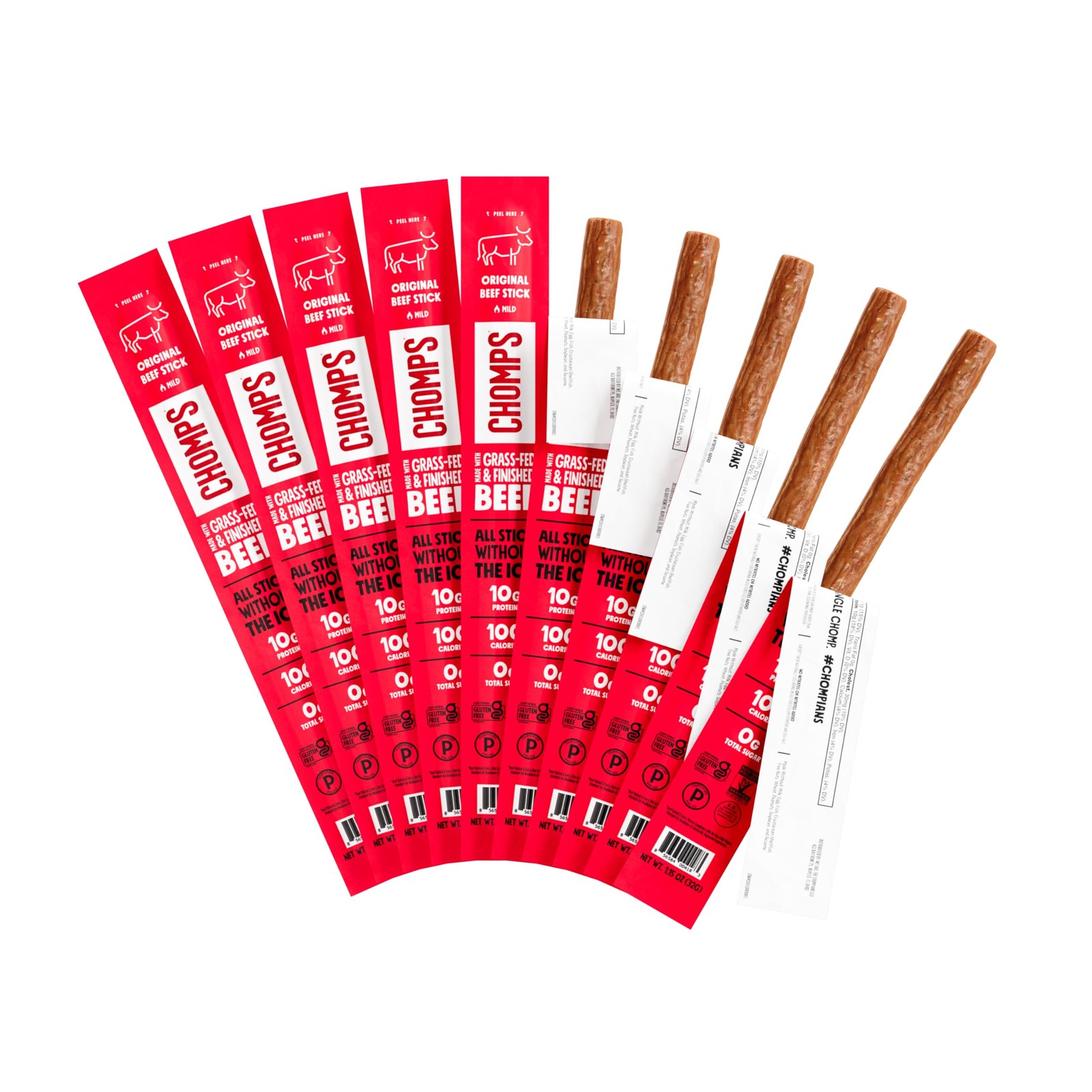 Grass-Fed Beef Jerky Sticks 10-Pack – Keto, Paleo, Whole30, Gluten-Free, 10g …