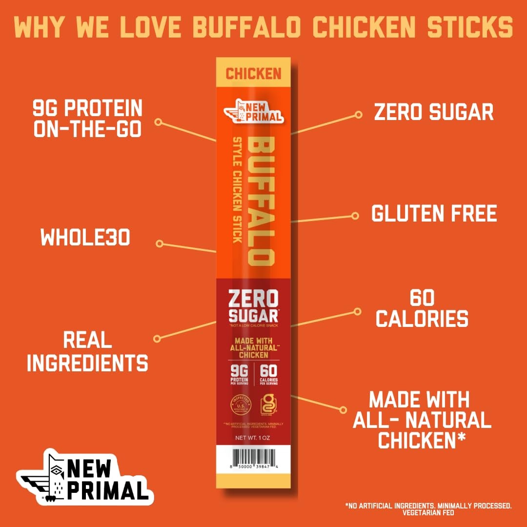 New Primal Buffalo Chicken Sticks, Keto, Gluten Free 1 Ounce (Pack of 20)