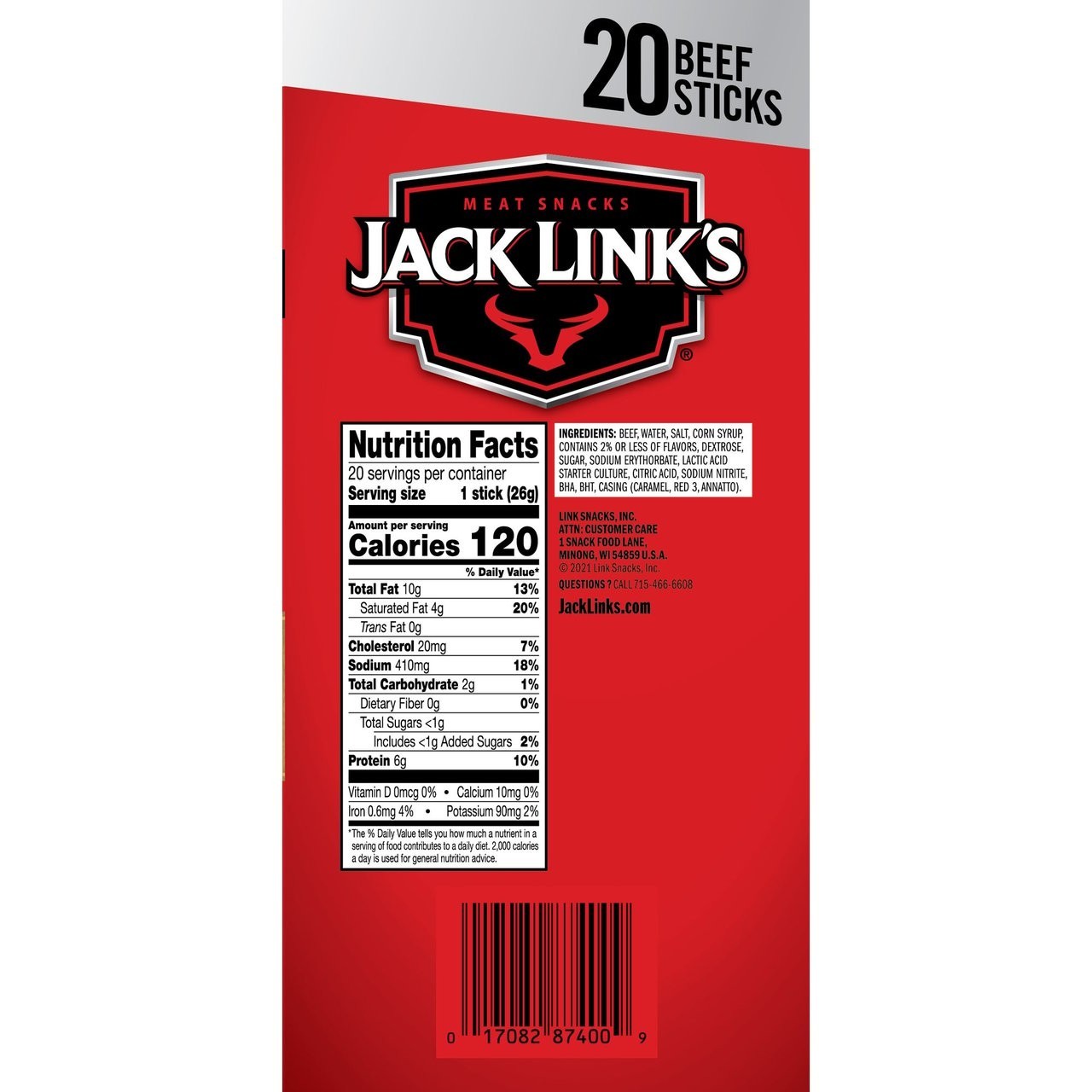 Jack Link’s Original Beef Jerky Sticks – 0.92 Ounce (Pack of 20), Multi-Color