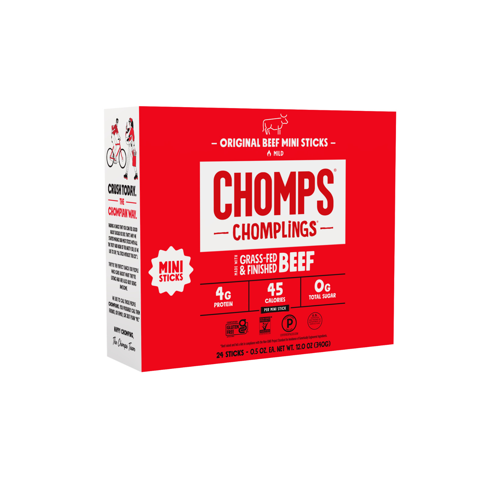 Chomplings Grass-Fed and Finished Original Beef Mini Jerky Snack Sticks, 4g of P