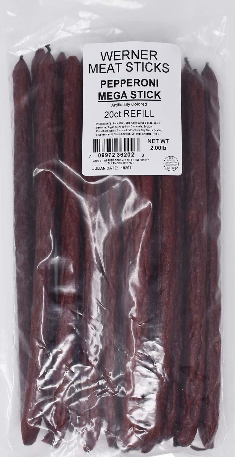 Werner Mega Pepperoni Meat Sticks Bag of 20 Thick & Hearty Meat Sticks Made…