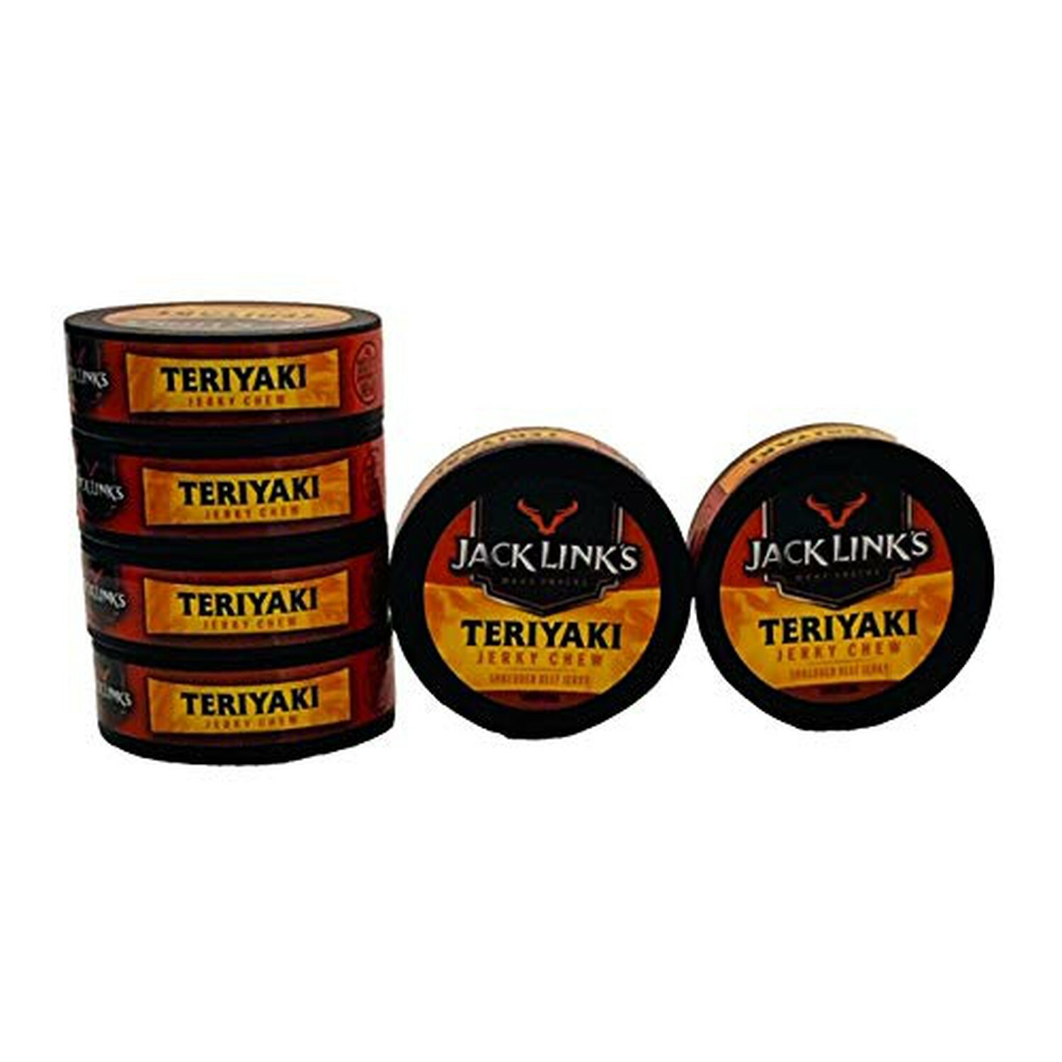 Jack Links Teriyaki Jerky Chew | Shredded Beef Jerky .32 oz Canisters 6 Pack