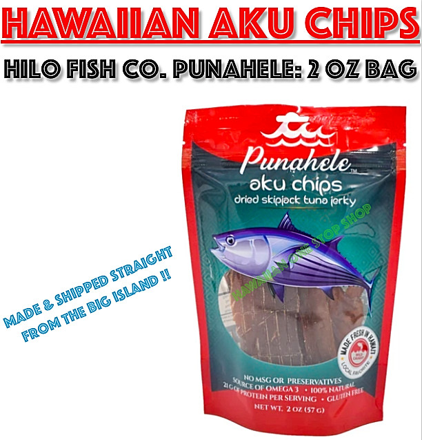 AKU CHIP FISH JERKY 2 oz Bag Hilo Fish Company Punahele Hawaii Snack Skip Jack