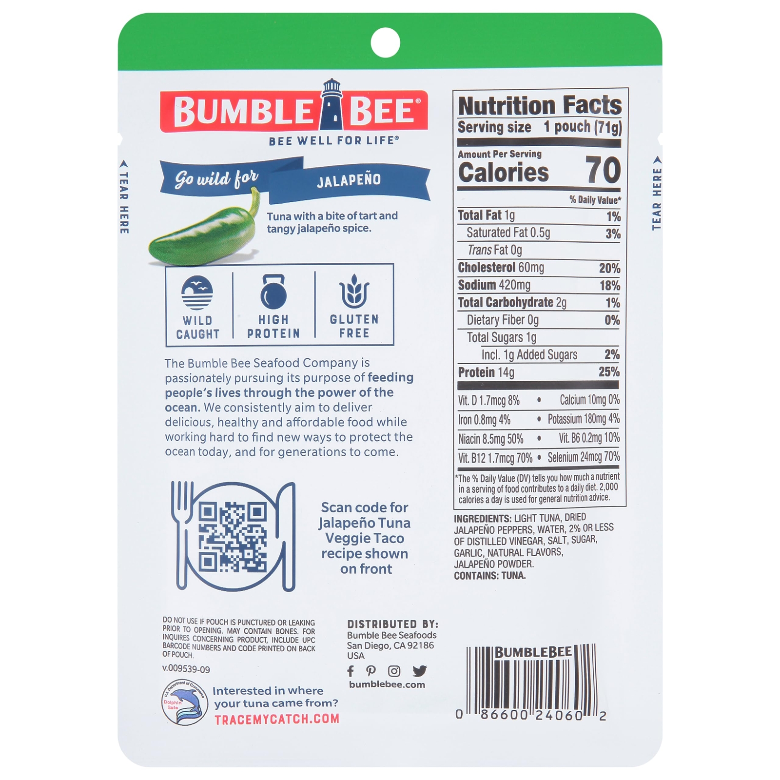 Jalapeno Seasoned Tuna Pack of 12 High Protein Gluten Free Shelf Stable Pouches
