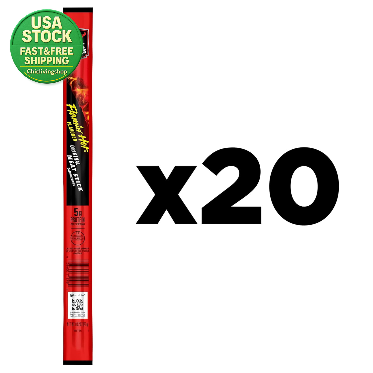 Jack Link S Meat Sticks Flamin Hot 0.92Oz Pack of 20 Snack