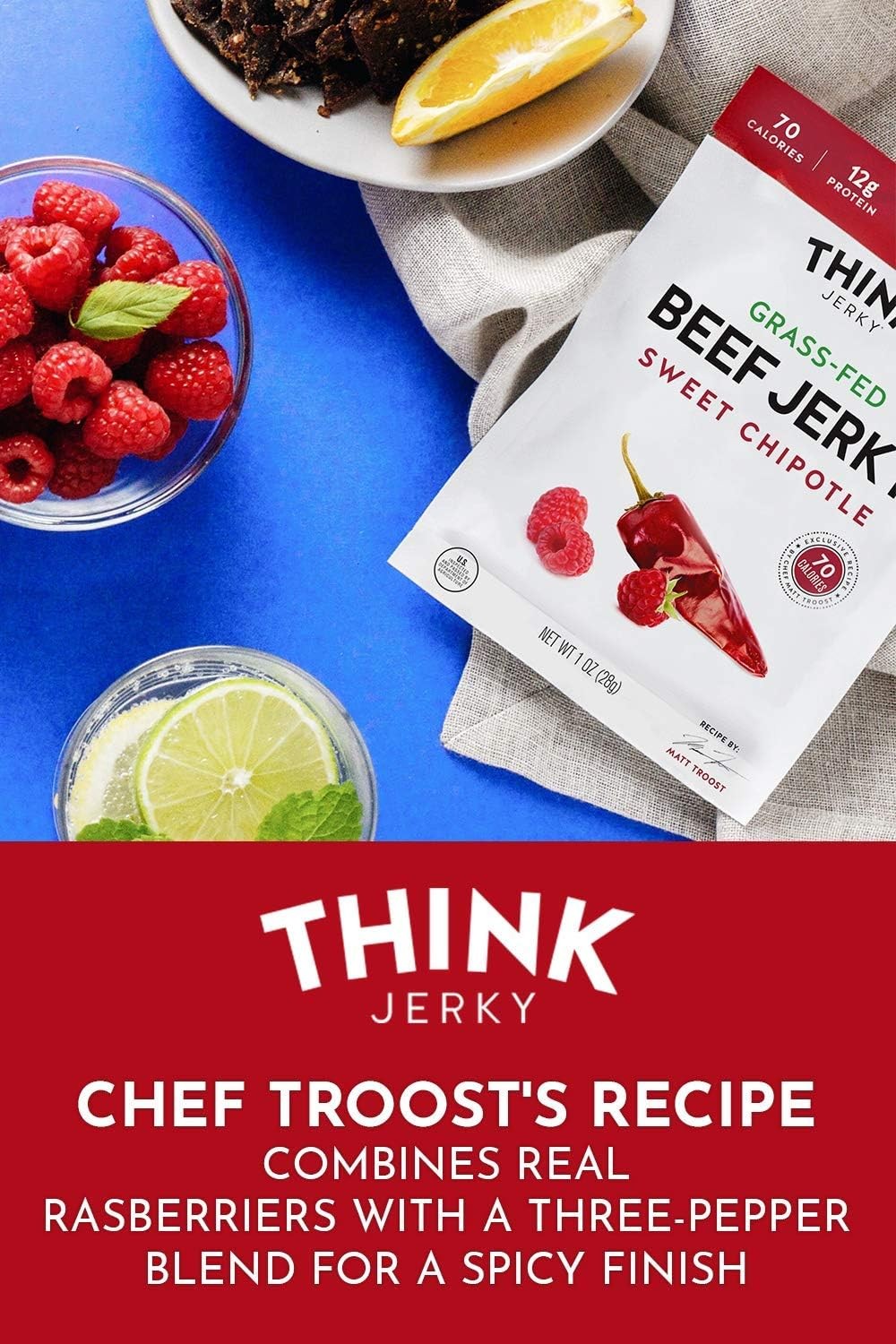 Think Jerky Sweet Chipotle Beef Jerky, GrassFed High Protein Beef, Gluten Fre…