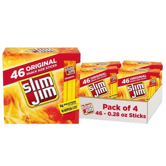 (4 pack) Slim Jim Smoked Meat Sticks, Original Flavor, 6g Protein Per Serving, S