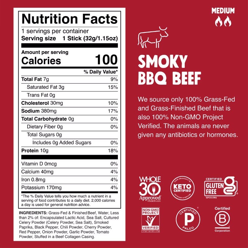 Smoky BBQ Beef Meat Sticks – 9.2oz/8ct