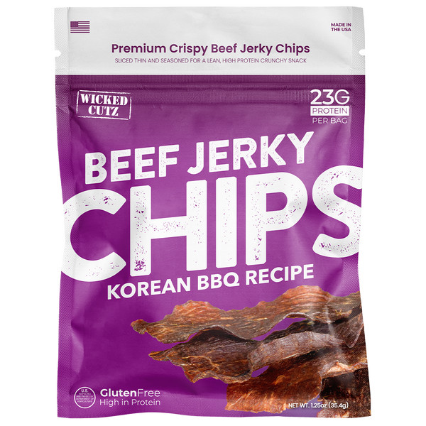 Roasted Red Pepper Beef Jerky Chips Spicy Wicked Cutz – One 1.25oz. Bag
