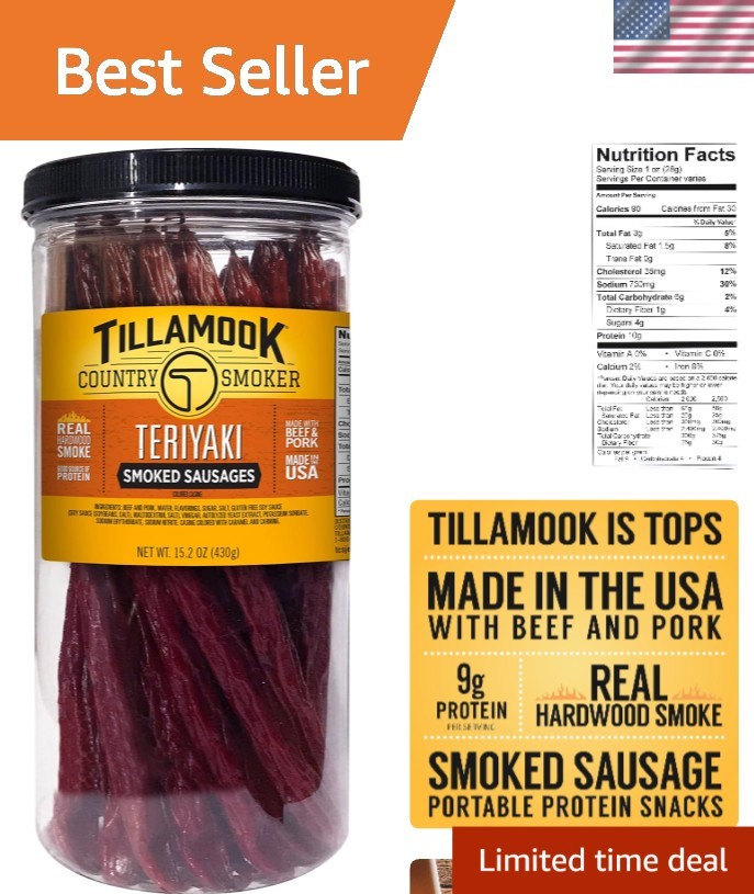 Delicious Teriyaki Hardwood Smoked Sausages in Resealable 15.2oz Jar – 20 Count