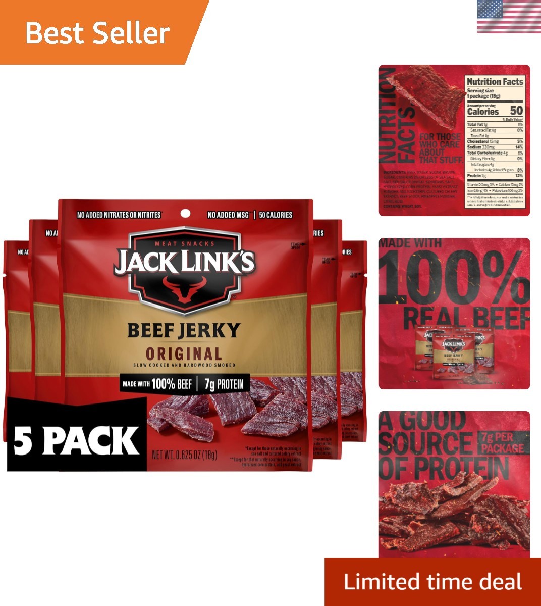 Savory 5-Pack Beef Jerky – Ready-to-Eat Protein with 7g Per Serving