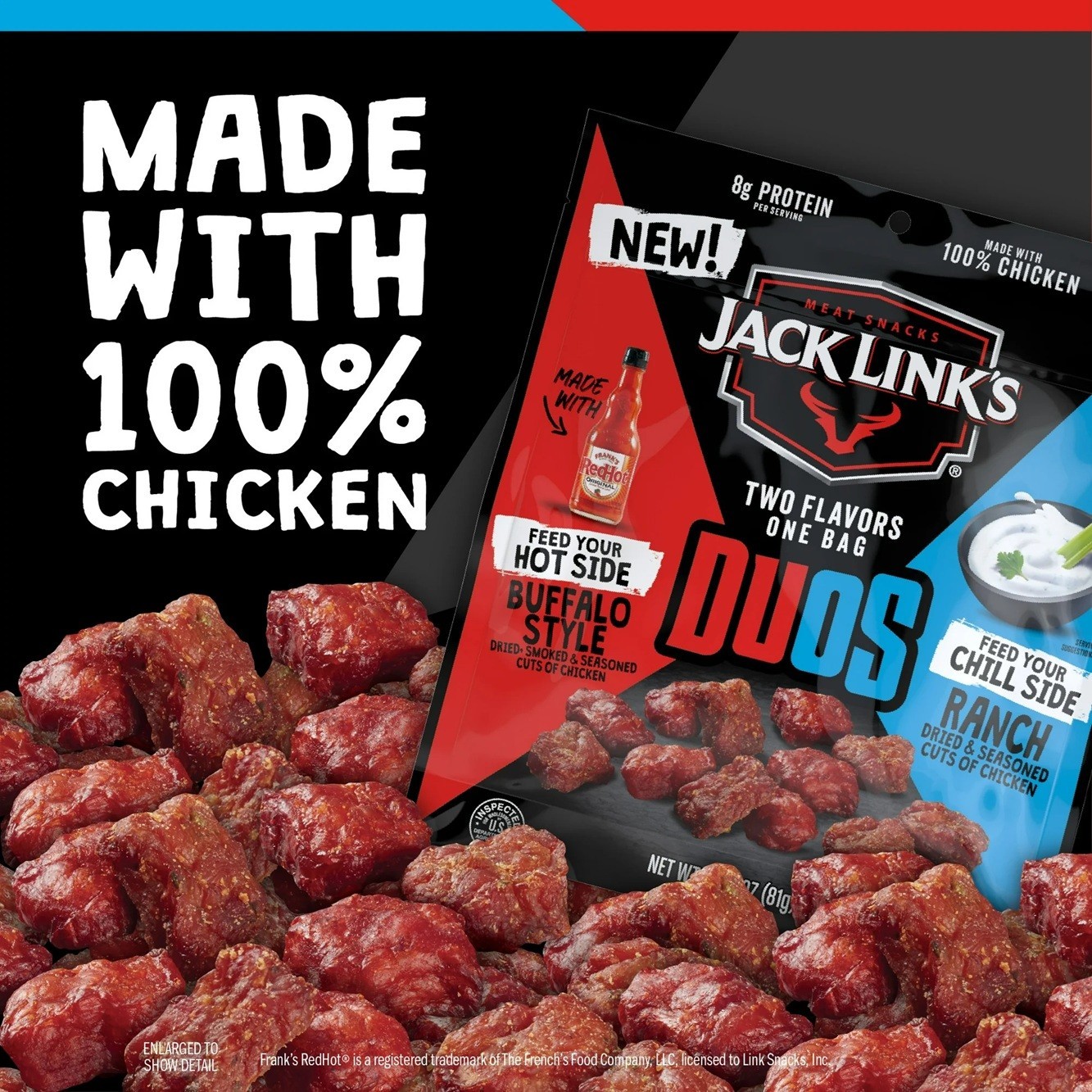 Jack Link’s Chicken Bites DUOs Frank’s REDHOT BUFFLALO Style & RANCH 2.85oz 2 Pk