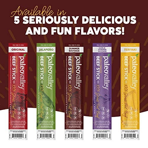 Paleovalley 100% Grass Fed Summer Sausage Beef Sticks – Delicious (Pack of 10)