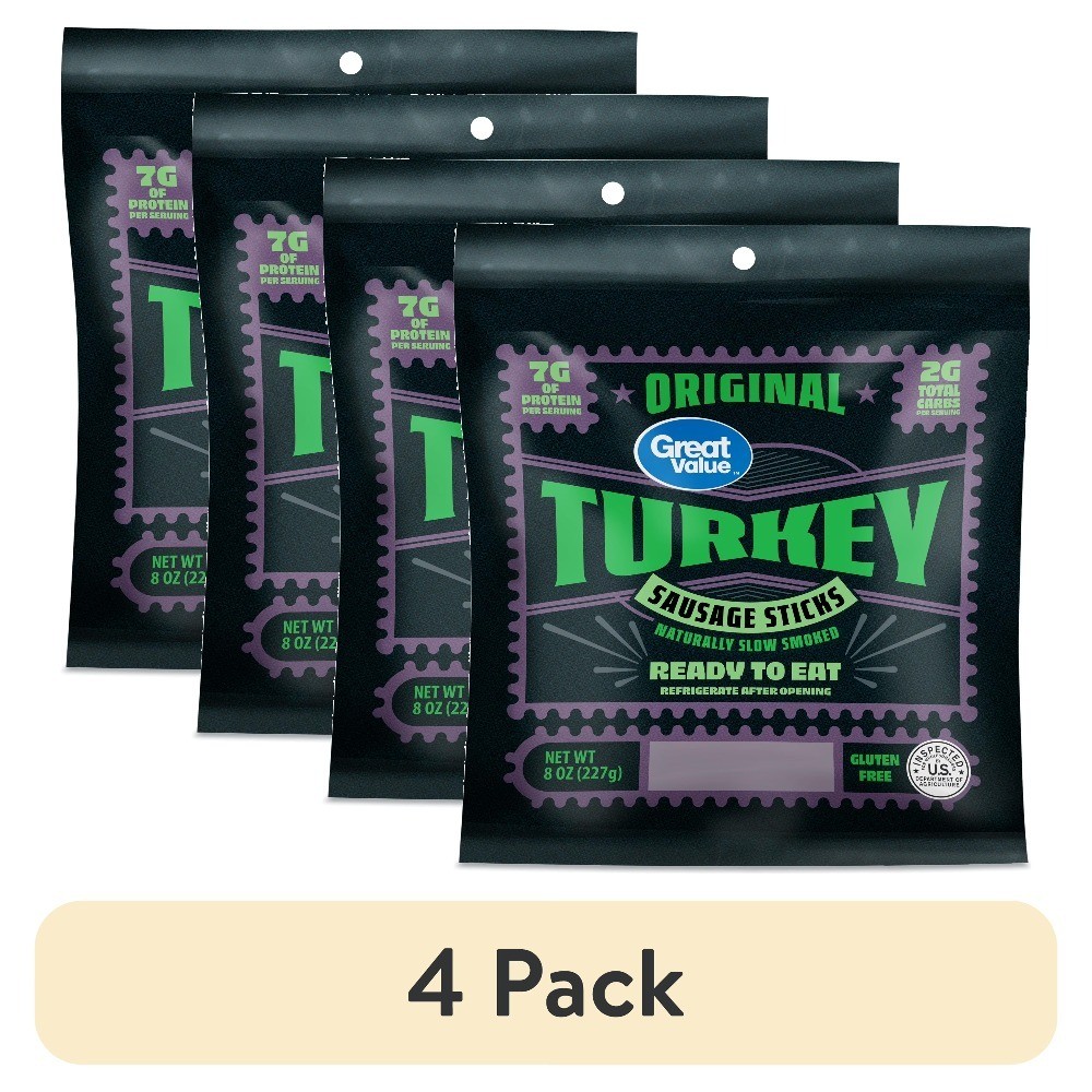 (4 pack) Original Fully Cooked Turkey Sausage Sticks Resealable Plastic