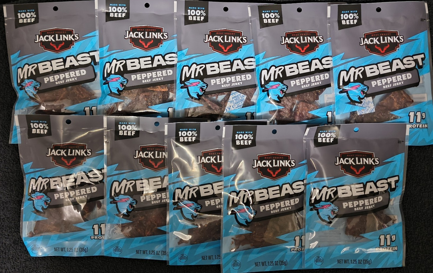 10 Packs of Jack Links Mr. Beast Peppered Beef Jerky 1.25oz -LIMITED EDITION-