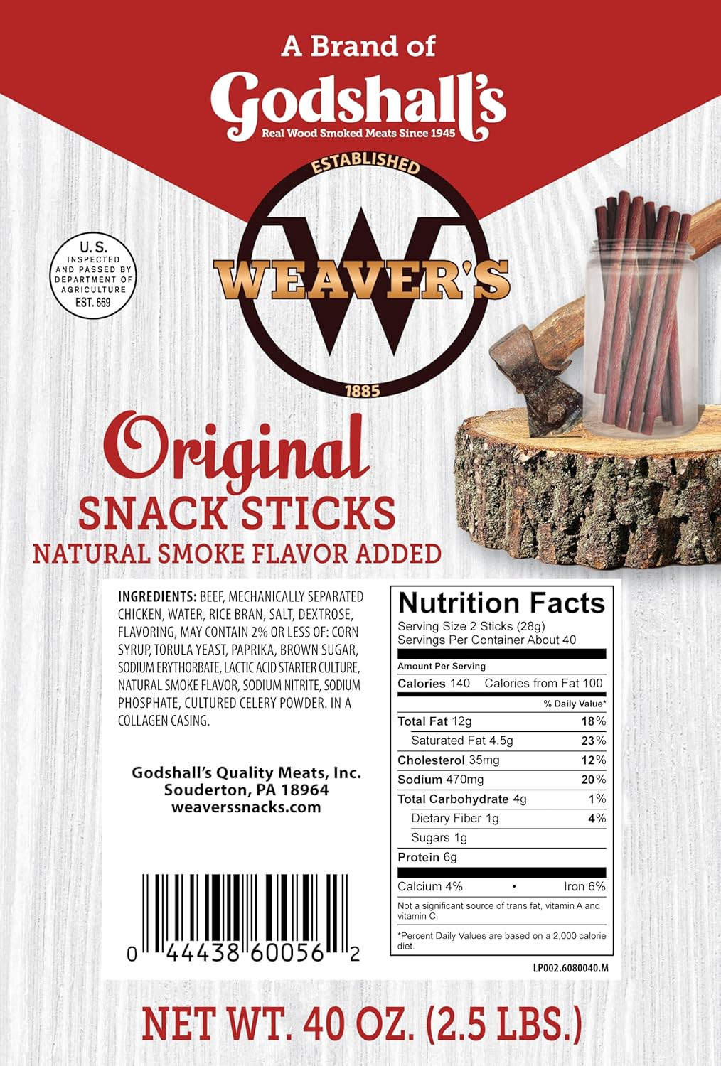 Beef & Chicken Snack Sticks Mild Flavor 80Ct 40Oz Bag