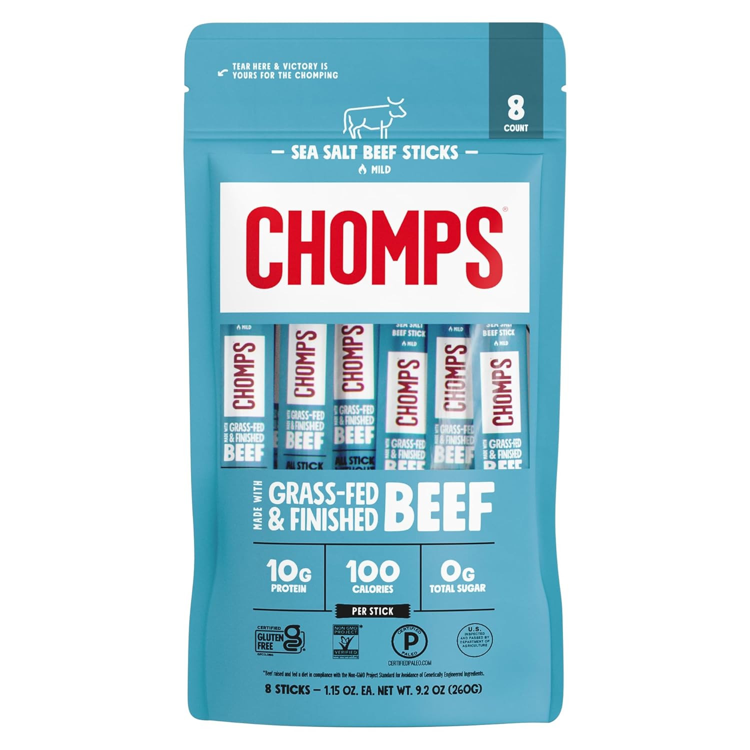, Sea Salt Beef Stick, 1.1 Ounce, 8 Count