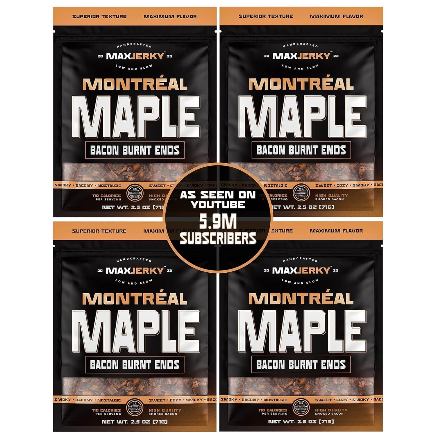 MaxJerky Montreal Maple Bacon Burnt Ends, Smoked Bacon Jerky, 2.5 OZ (4 Pack)
