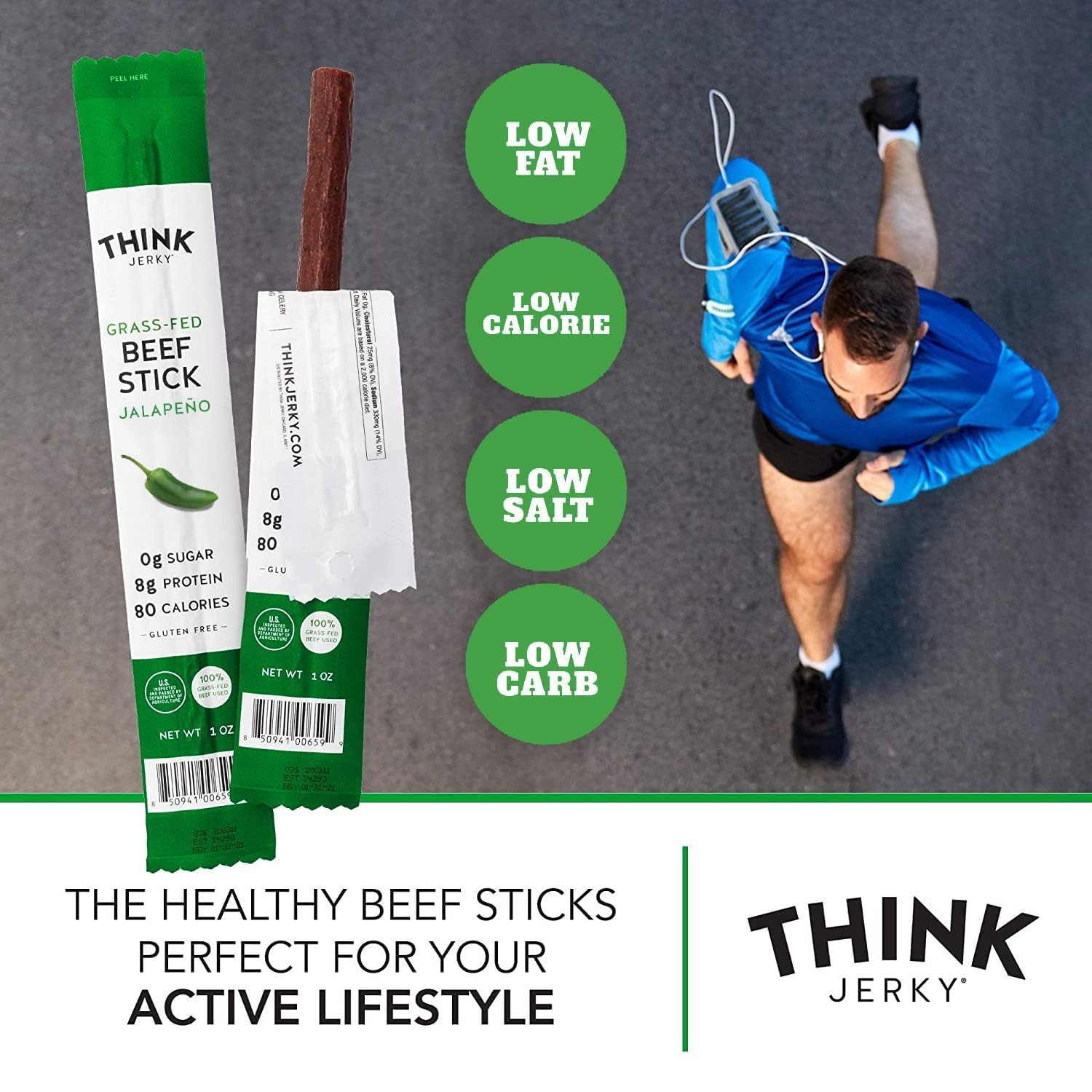 Think Jerky, Jalapeno Grass-Fed Beef Sticks 1 Ounce (Pack of 5) – Sugar Free,