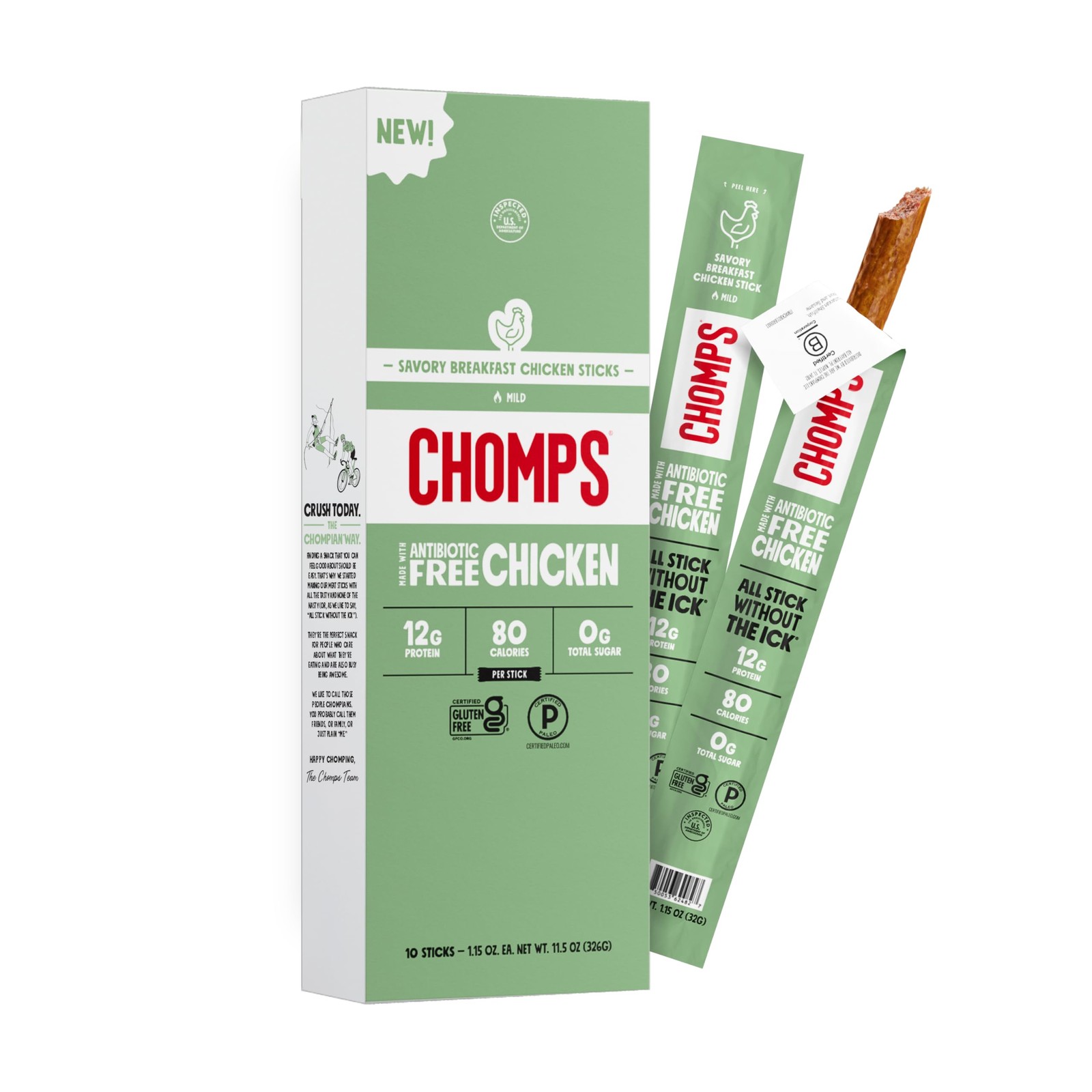 Savory Breakfast Chicken Jerky Meat Snack Sticks 10-Pack – Keto, Paleo, Low C…
