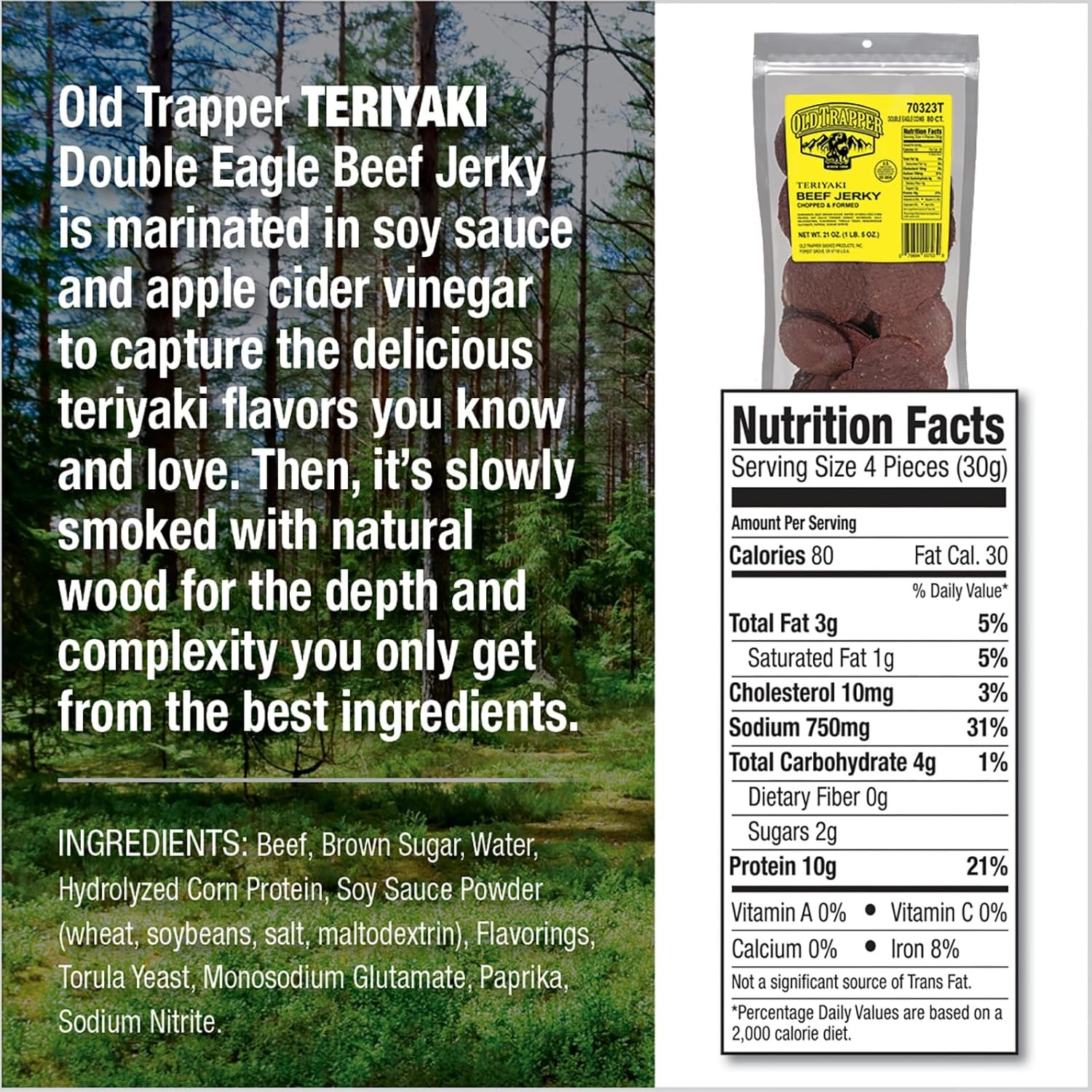 Old Trapper Teriyaki Beef Jerky 80 Count High Protein Snack Natural Smoke