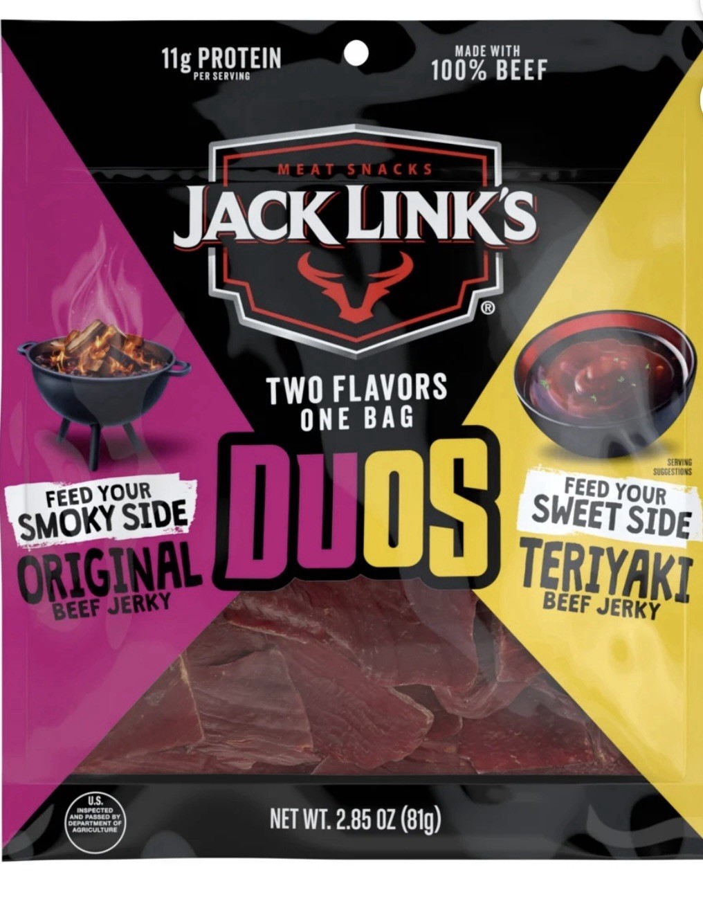 6 Bags Of 2.85oz Jack Link’s Duos Original and Teriyaki Beef Jerky