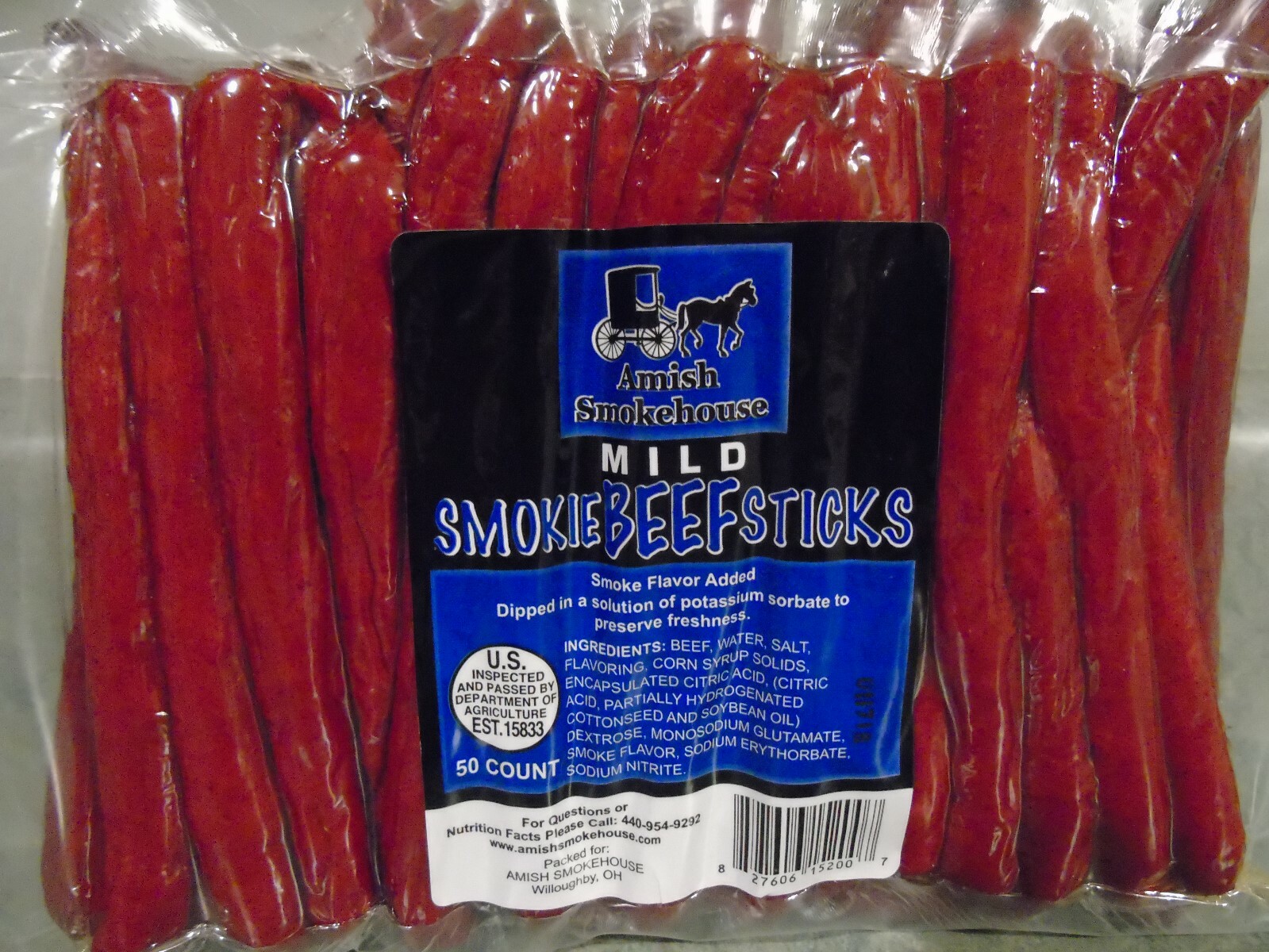 Amish Smokehouse Beef Smokie’s, Mild, 50 Count Bulk Sticks