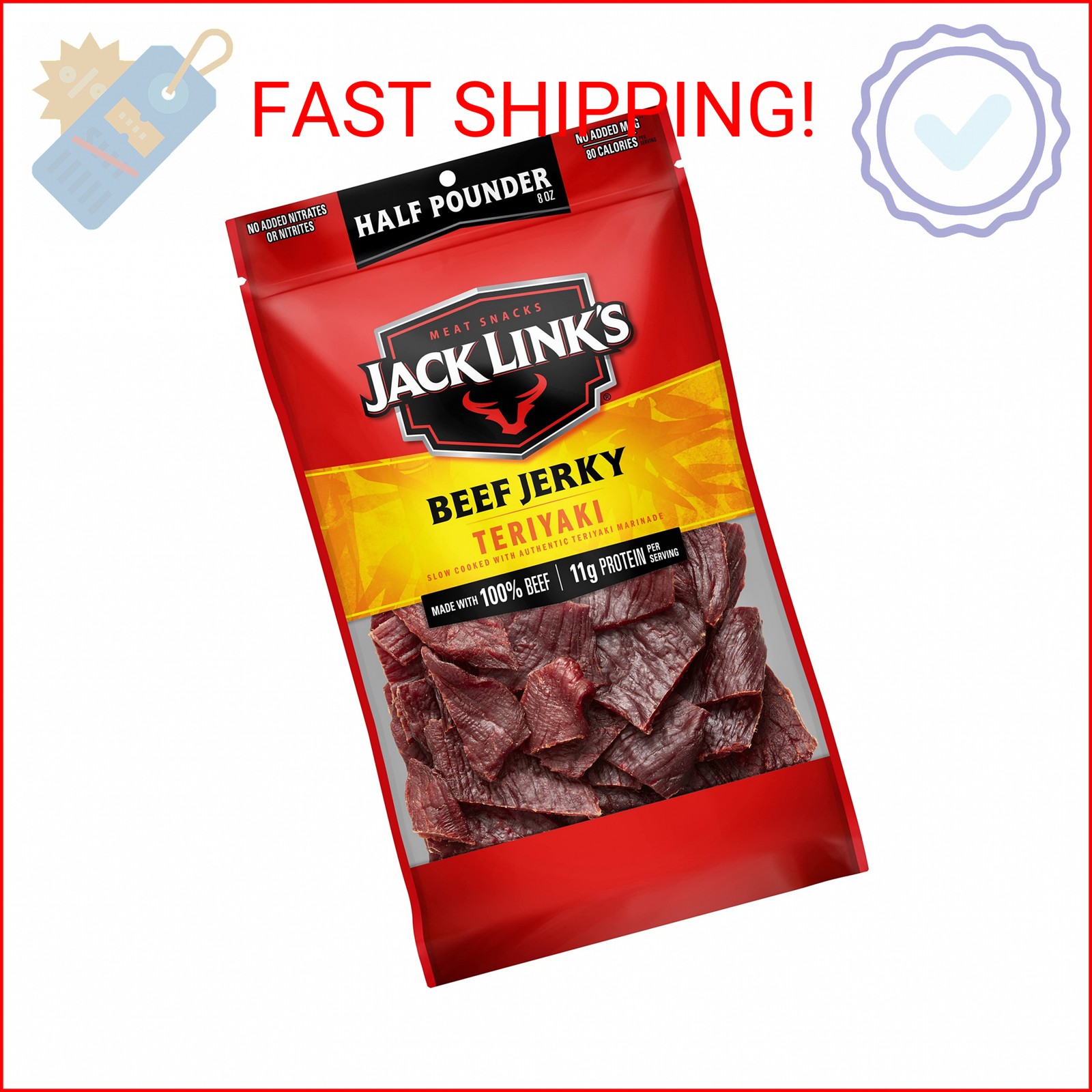 Jack Link’s Teriyaki Beef Jerky Half Pounder – 8 oz Large Jerky Bag – Ready to E