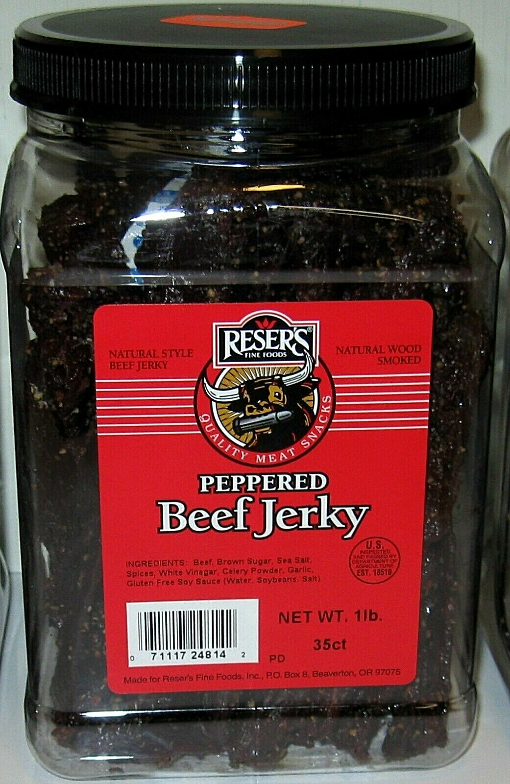 Reser’s 1 Net Pound Natural Wood Smoked Black Peppered Beef Jerky 1/2 Gallon Jar