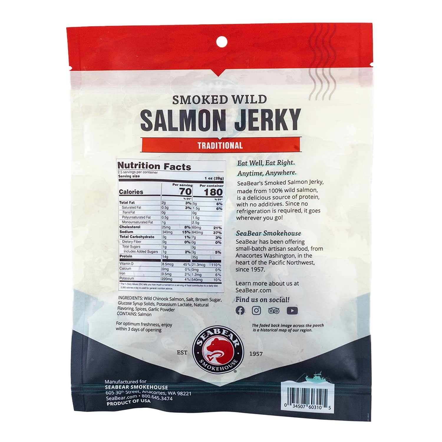 Smoked Wild Salmon Jerky – Chewy, Smoky, Protein-Rich Snack, 2.5 oz