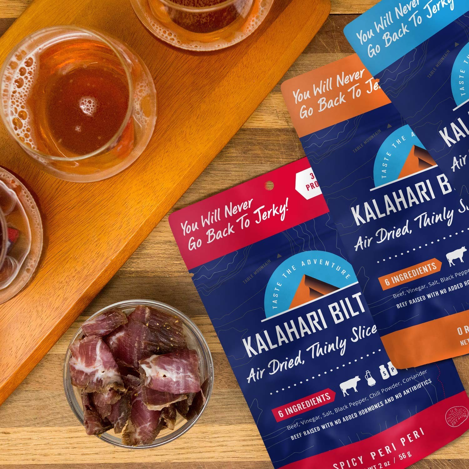 Kalahari Biltong | Air-Dried Thinly Sliced Beef | Spicy Peri Peri | 2oz (Pack…